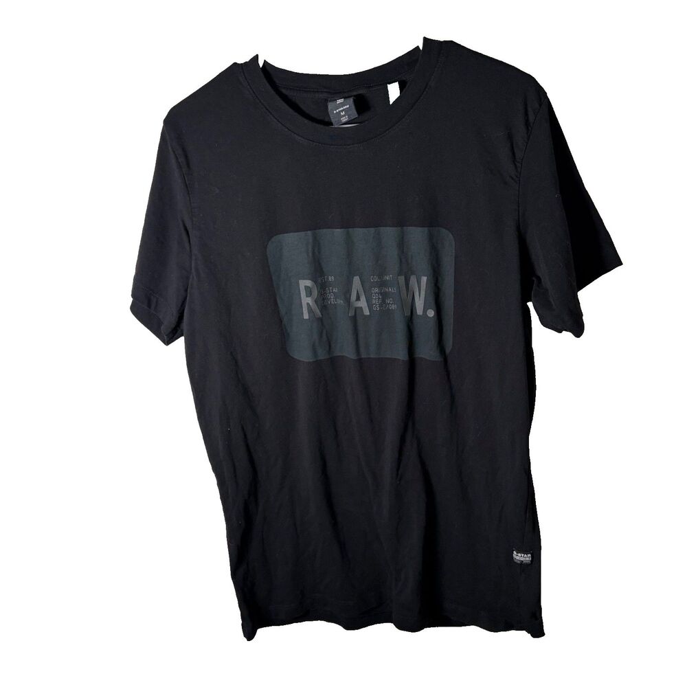 G Star Raw T-Shirt Men's Medium Black Crew Neck Graphic Tee Short Sleeve